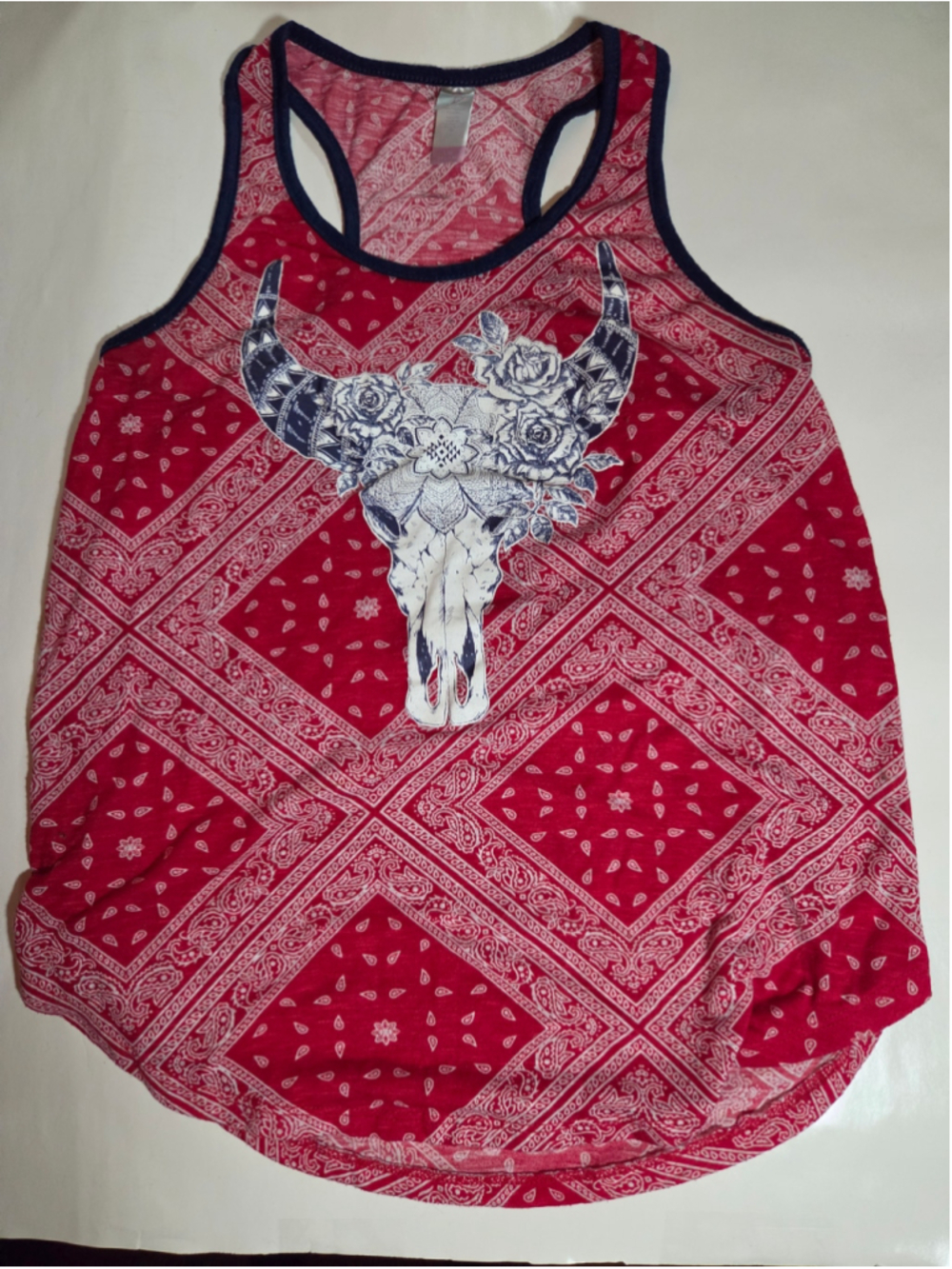 Women's No Boundaries Red White Bandana Print Tank Top Size L